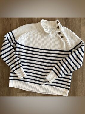 J.Crew‎ Striped Button-Shoulder Rollneck Sweater - Size S - 100% Cotton